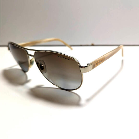 Ralph Lauren RA 4004 101/T5 Aviator Ivory Gold Brown Sunglasses Size: 59-13-130 - Picture 1 of 8